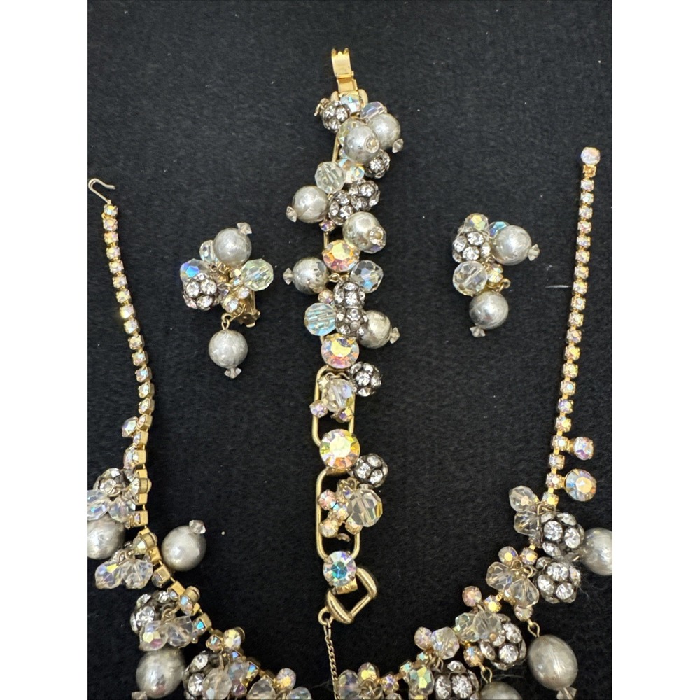 Decadent Juliana D&E Faux Pearl Iridescent Rhinestone 3 Piece Parure Set AB Rare - Picture 7 of 16